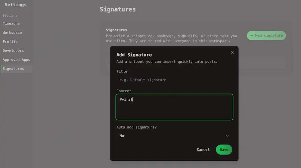 Add Signature from RedPanda Signature Setting