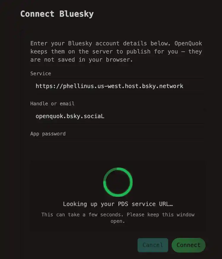 Step 3B - Connect Bluesky - autofill service url