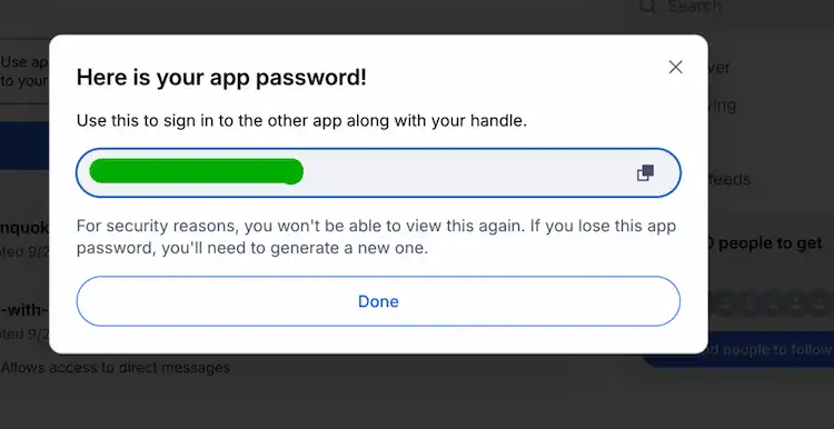 Step 2B - Add Bluesky's App password